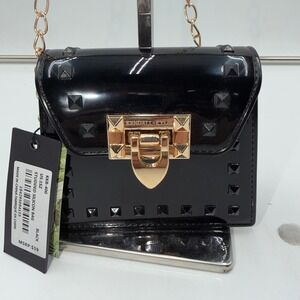 Kendall + Kylie Black Studded Silicon Crossbody Bag Gold Chain KKB-400 NWT